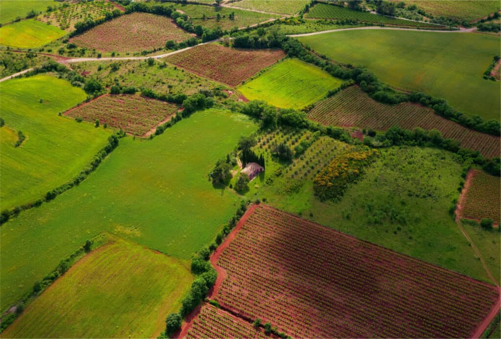 Paysage d'un champ vue aérienne.