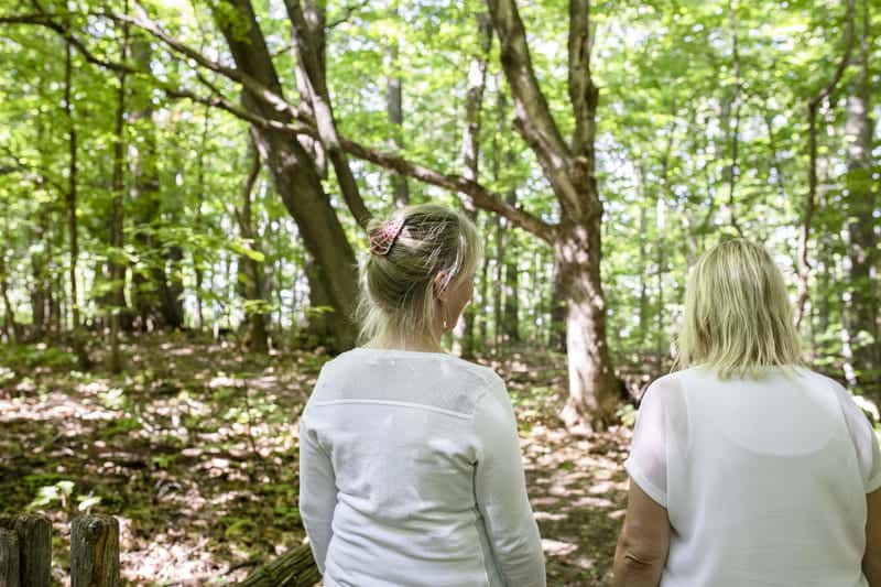 Deux femmes vue dos dans la forêt.