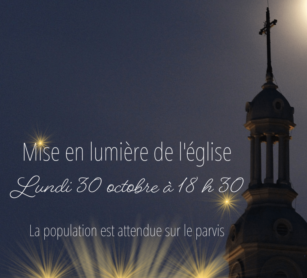 Église illuminée, événement le 30 octobre à 18h30.