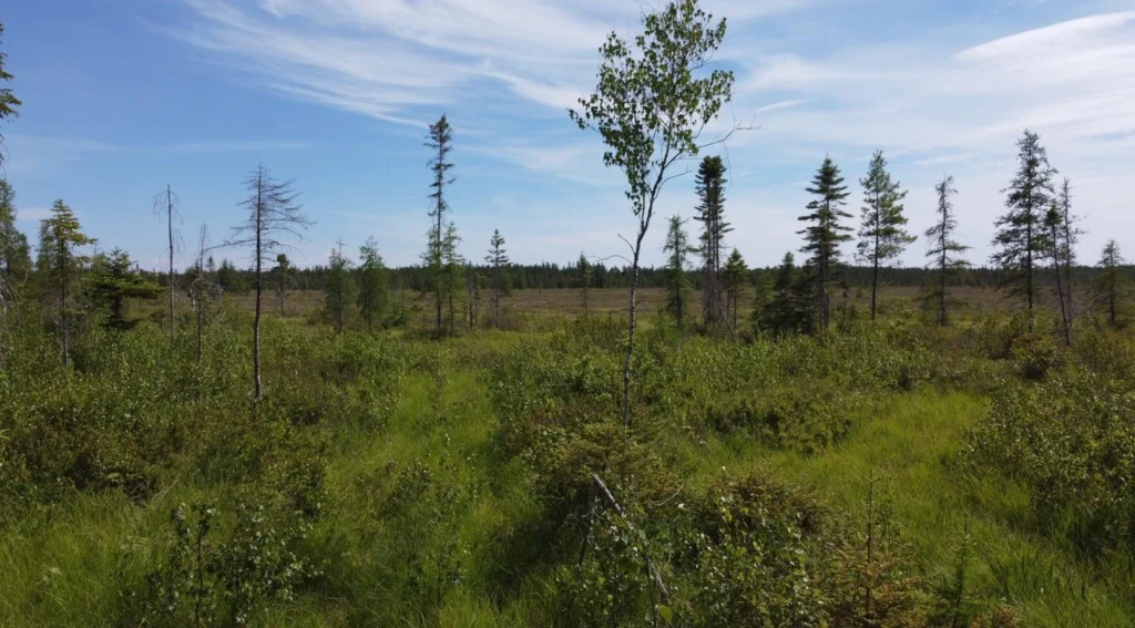 Paysage de forêt verte sous ciel bleu