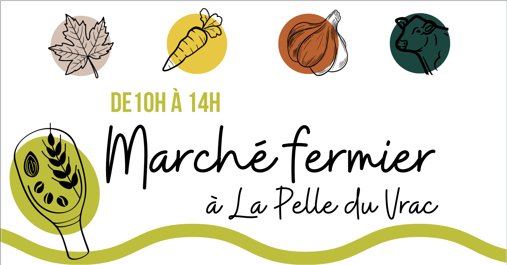 Affiche du marché fermier, 10h à 14h.
