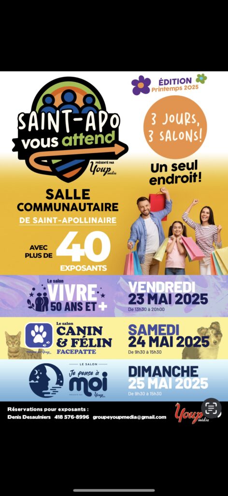 Affiche du salon Saint-Apollinaire avec dates des événements.