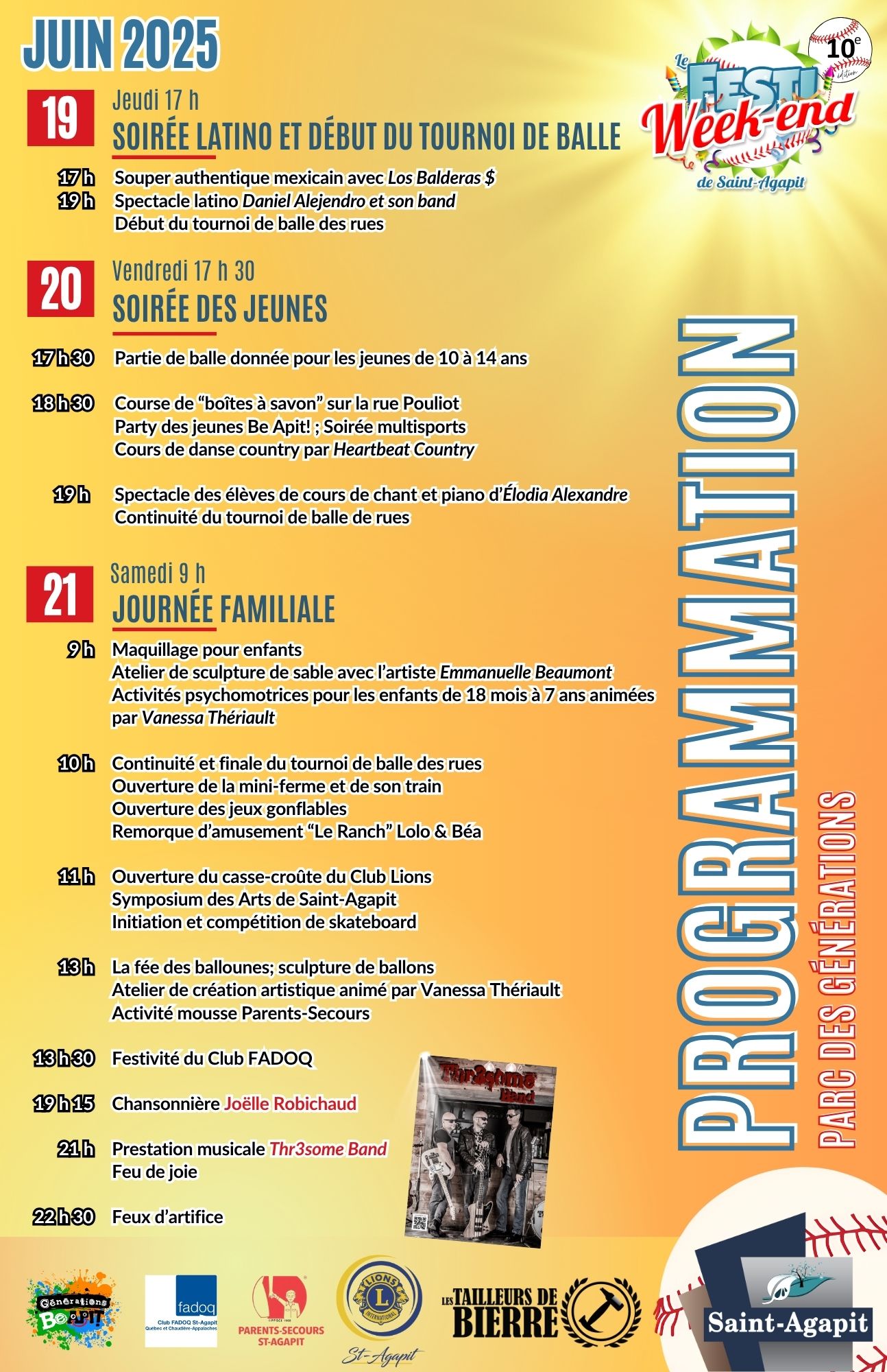 Programme événement festif en juin 2025 à Saint-Agapit.
