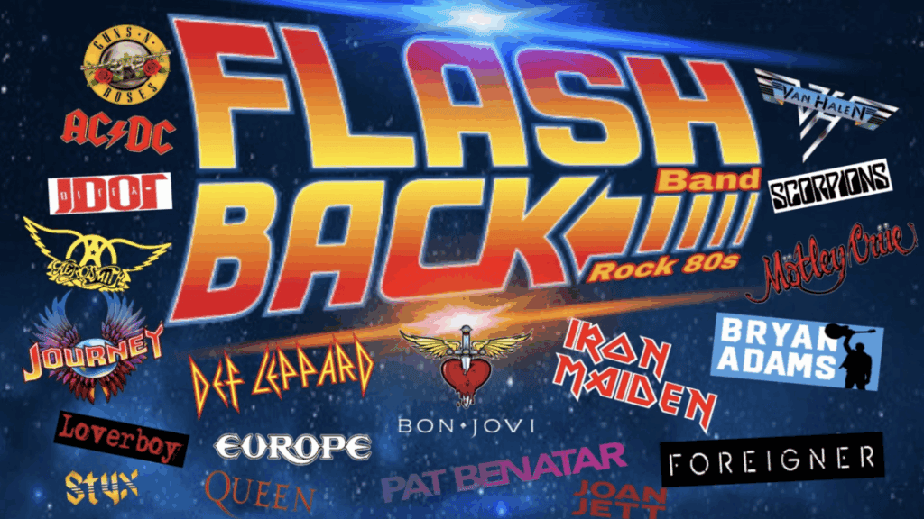 Affiche rétro de groupes rock des années 80.