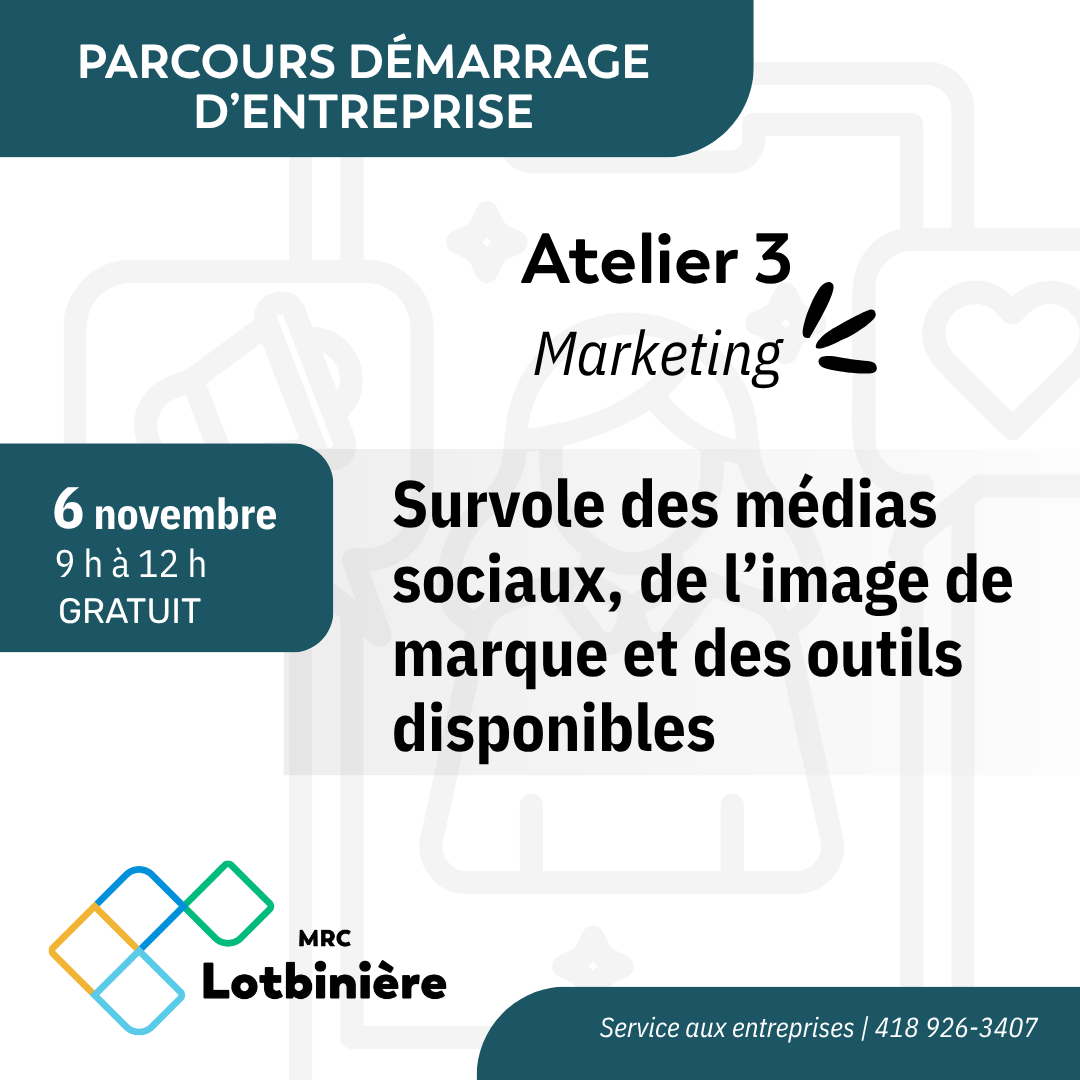 Atelier marketing survol médias sociaux et image de marque.