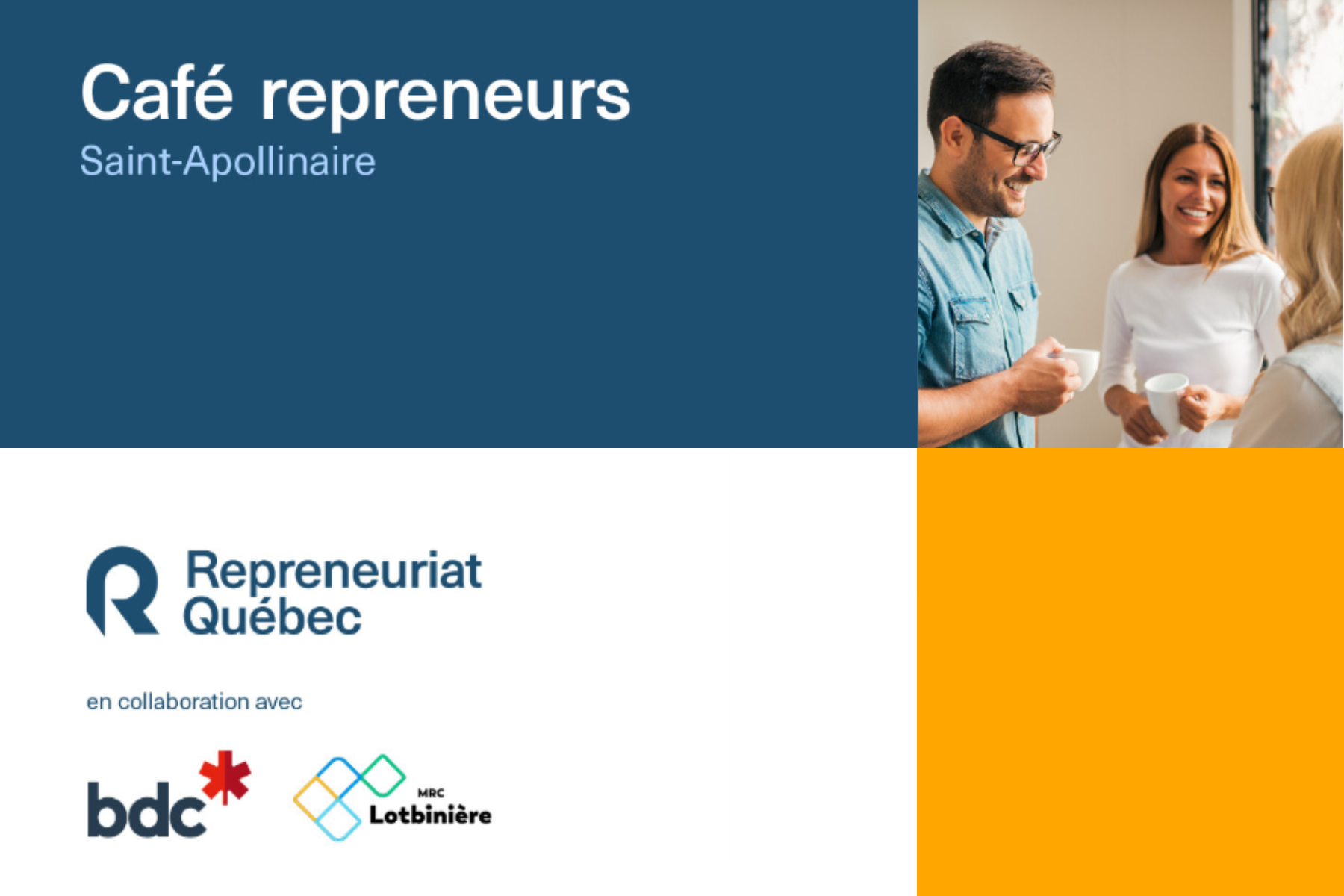 Événement café repreneurs Saint-Apollinaire, Québec.