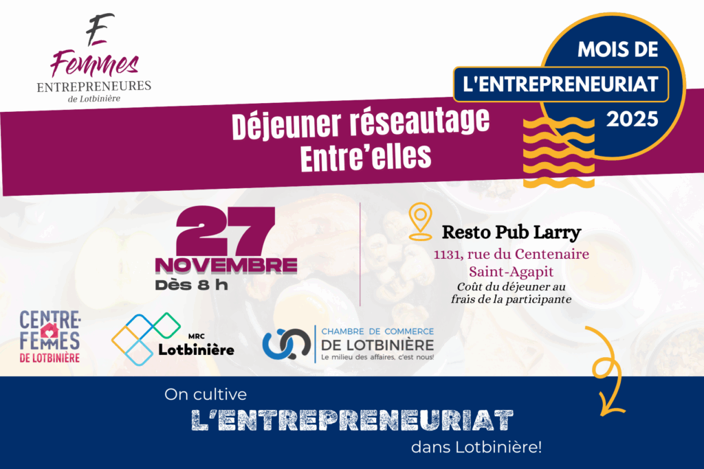 Affiche pour déjeuner réseautage Entre'Elles en novembre.