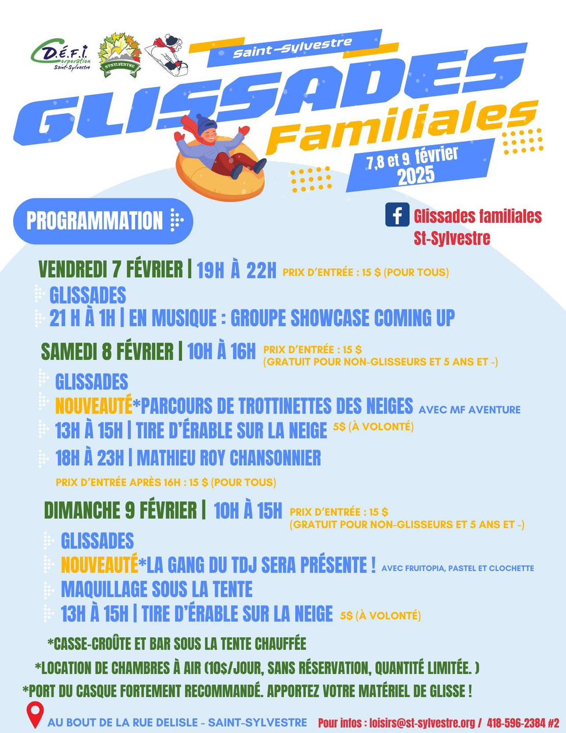 Affiche d'événement de glissades familiales Saint-Sylvestre.