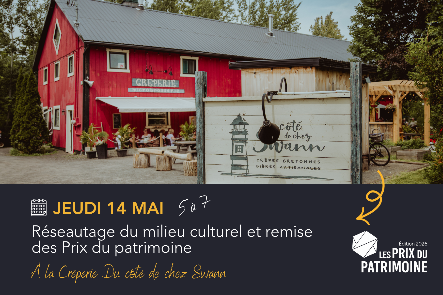 Crêperie rouge avec panneau événement